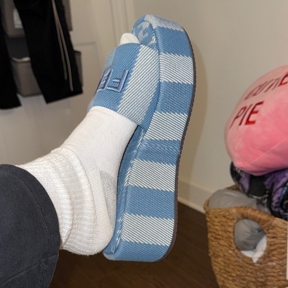 Fendi Denim Blue Embroidered Logo Platform Slide - Picture 6 of 7